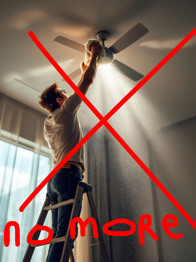 Patented Ceiling Fan Cleaner with Detachable Dustpan and Upward Spray System. Wet/ Dry Mop, Duster. FREE SHIPPING! Click for more info!