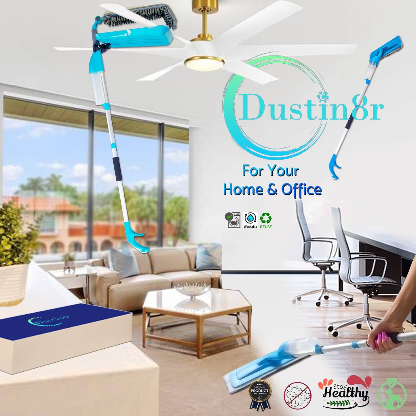 Patented Ceiling Fan Cleaner with Detachable Dustpan and Upward Spray System. Wet/ Dry Mop, Duster. FREE SHIPPING! Click for more info!