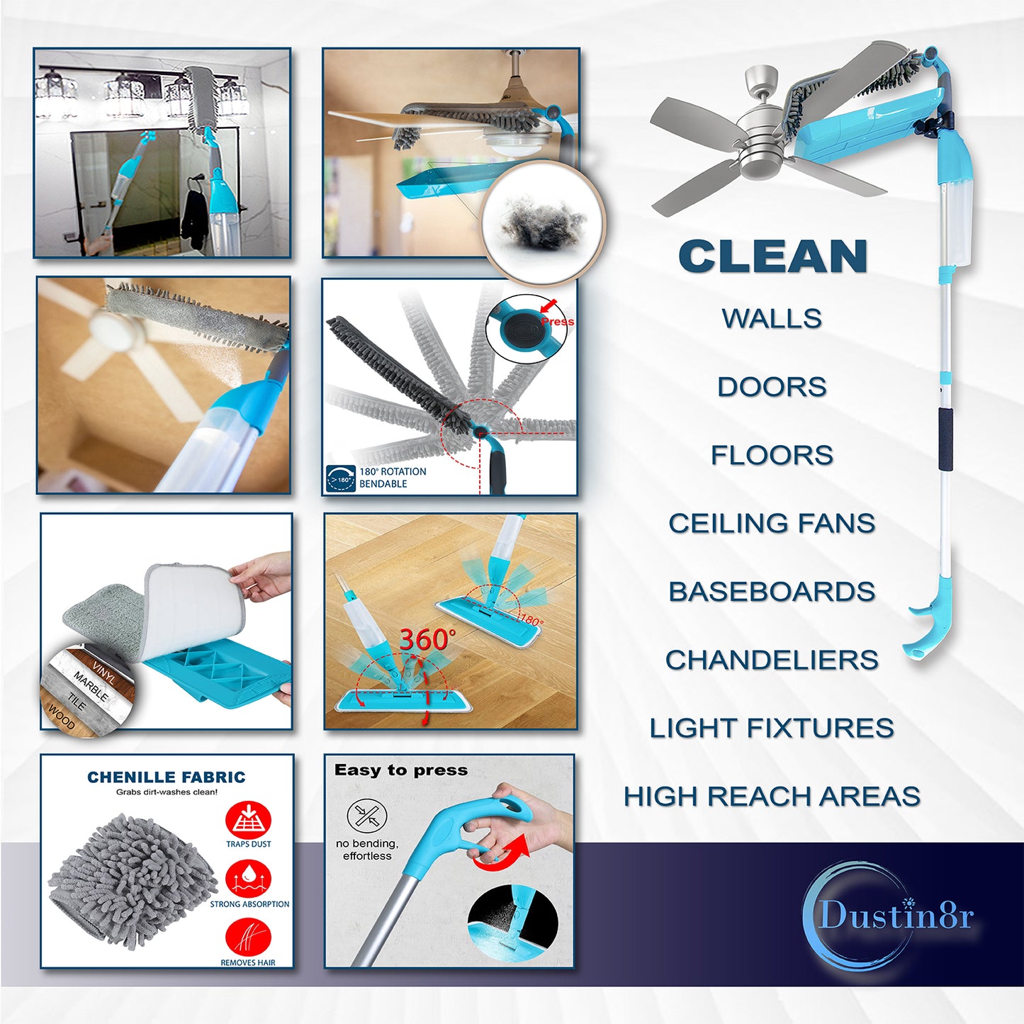 Patented Ceiling Fan Cleaner with Detachable Dustpan and Upward Spray System. Wet/ Dry Mop, Duster.                                  FREE SHIPPING!    Click for more info!